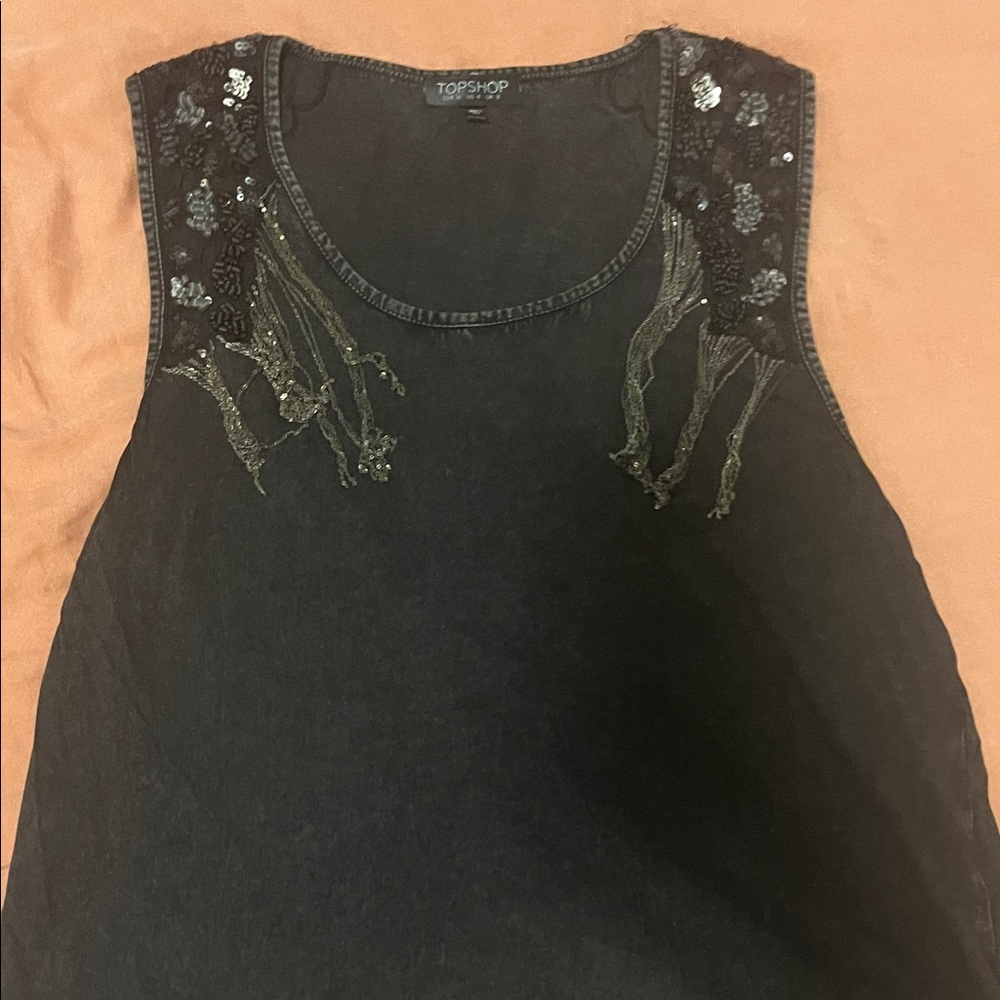 Topshop Black Floral Embellished Tank Top